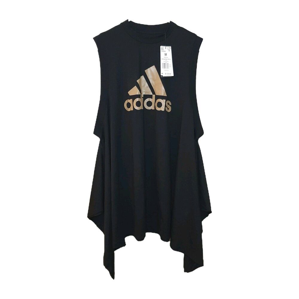 NEW Adidas HYKE Tank Top Black Gold Women Size M No Sleeve Tee Flare Sides - Picture 2 of 12